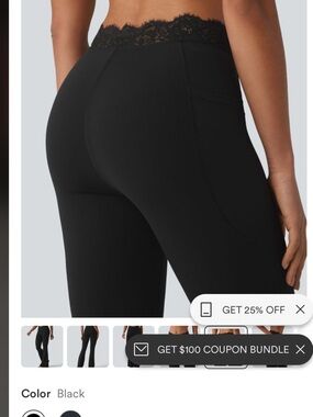 HALARA Black Lace-Waist Leggings with Side Pocket